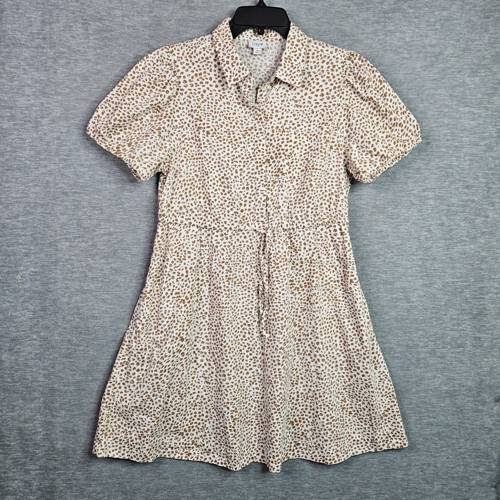 J.Crew Women's Button Up Short Sleeve Collared Mini Dress Animal Print Size 8